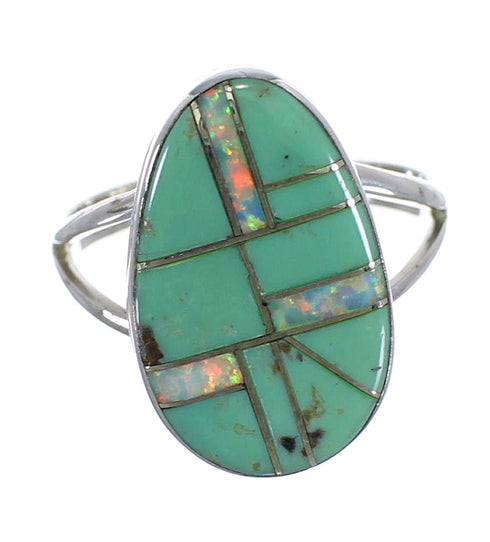 Opal And Turquoise Inlay Silver Southwest Ring Size 5-3/4 RX57613